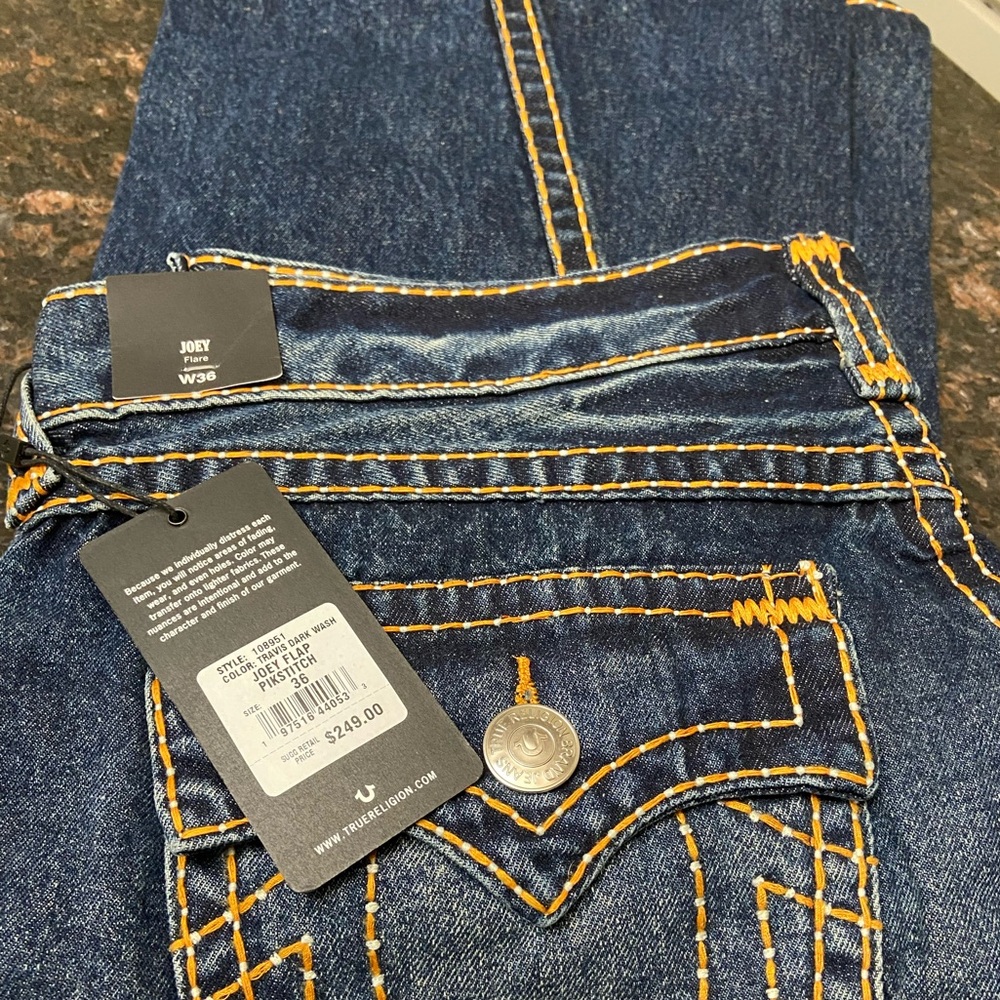 True Religion Blue Denim with Orange Stitching